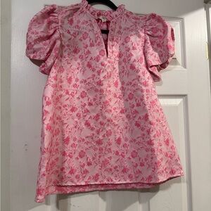 Pink Floral Puff Sleeve Blouse